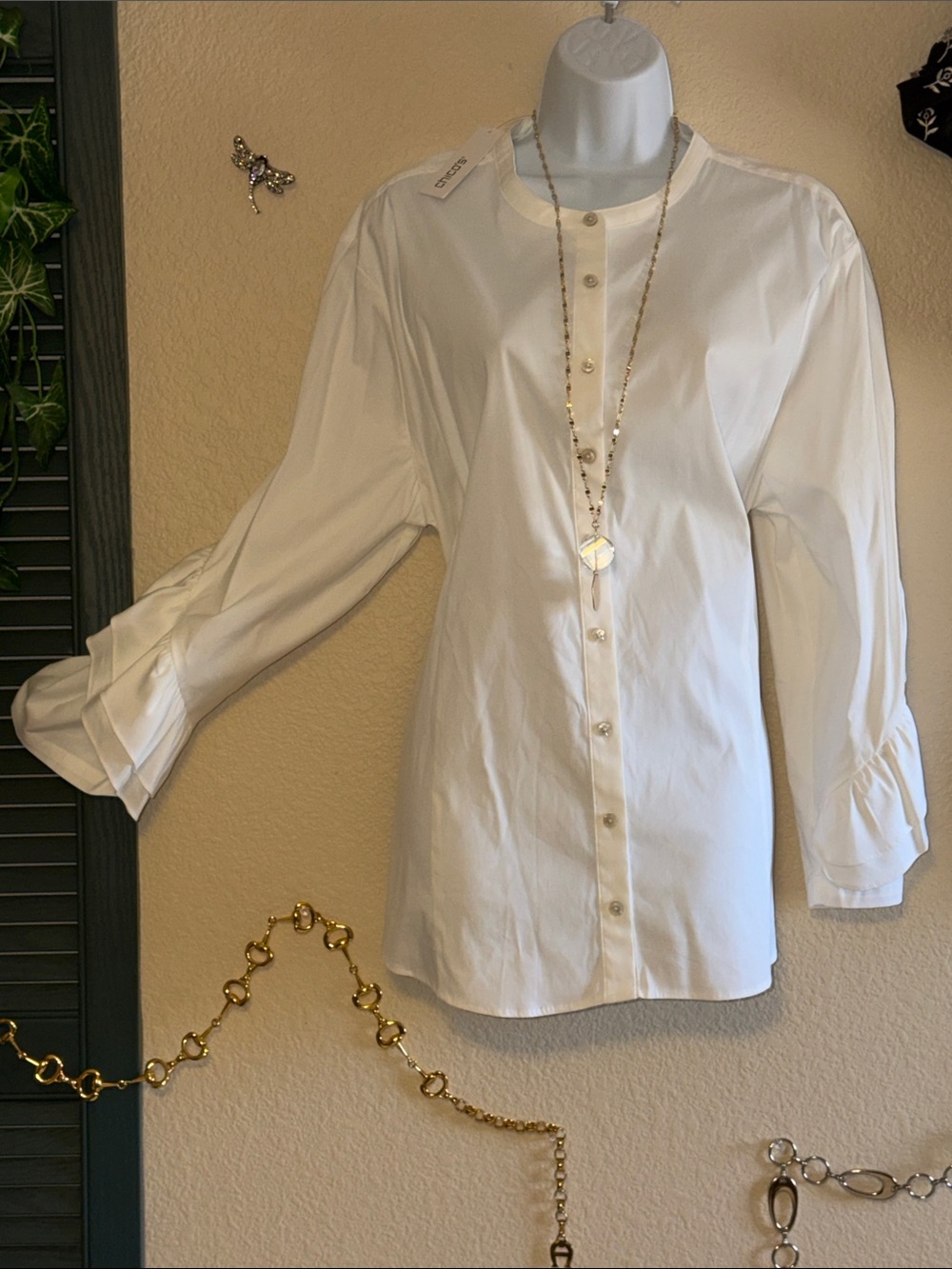 Classic White Button-Front Women’s Blouse New Chico’s Ruffle Sleeve 4 20 XXXL 3X